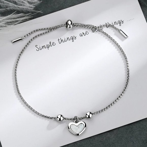 *NEW 925 Sterling Silver Shell Heart Bracelet - Picture 2 of 8
